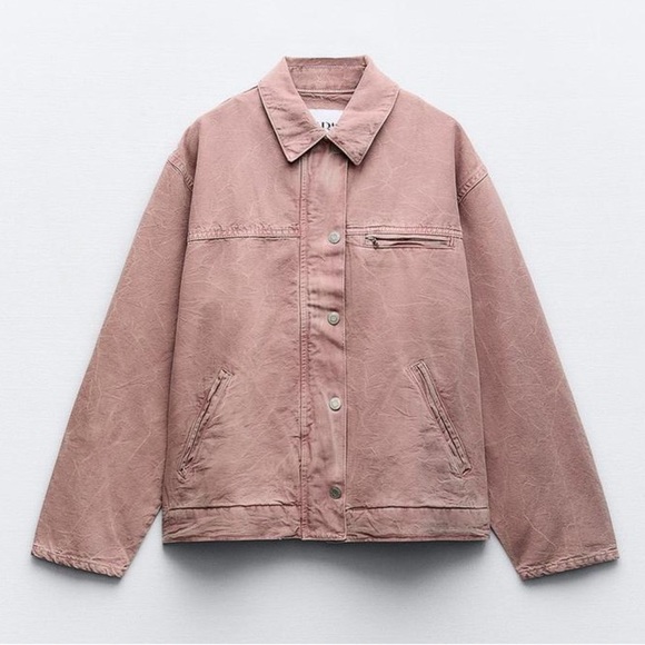 NWOT. Zara Powder Pink Distressed Effect Jacket. Size M-L. - Picture 1 of 10
